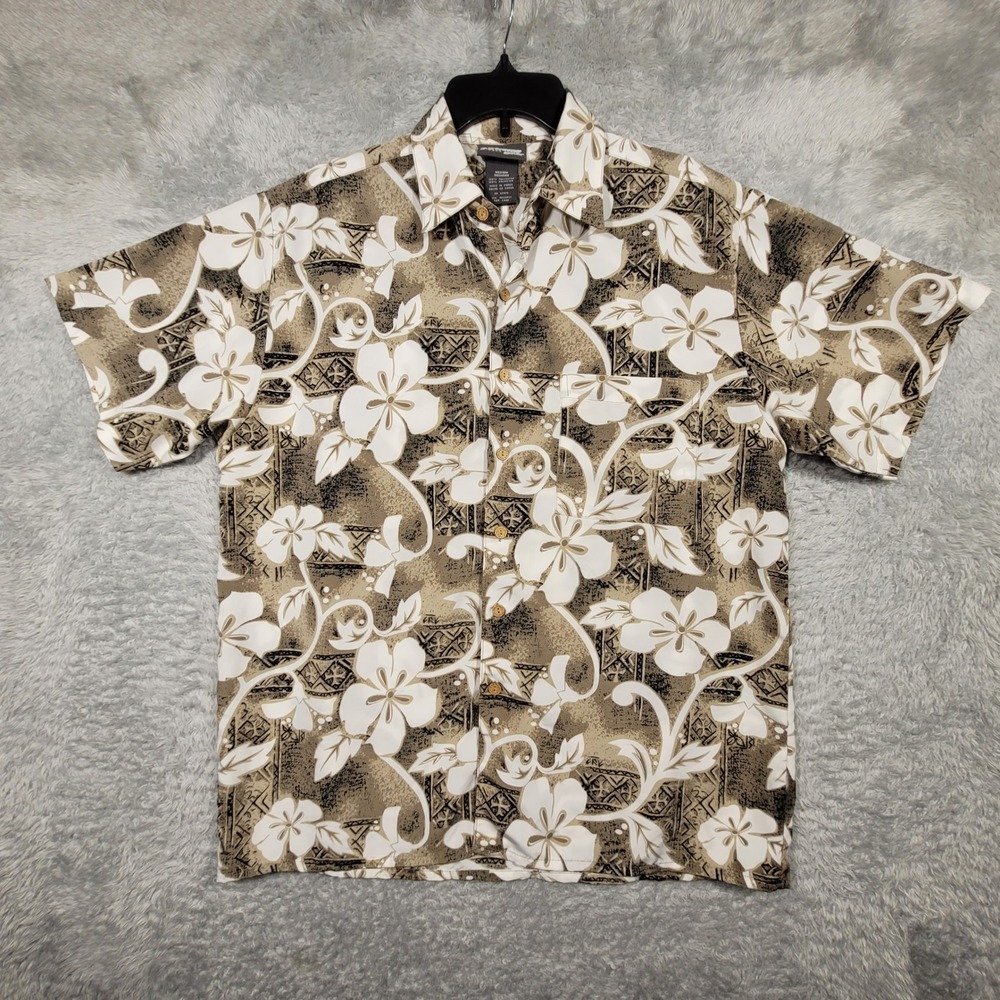 Extreme Gear Hawaiian Shirt Mens Medium Floral Beige Short Sleeve Aloha